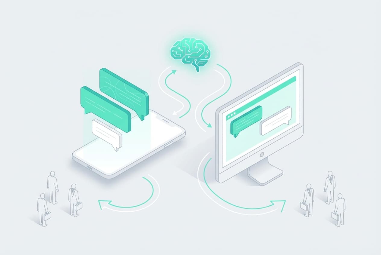 AI chatbot interface met chat bubbles op smartphone en desktop - AI-gestuurde klantenservice automatisering voor bedrijven in Zuid-Limburg