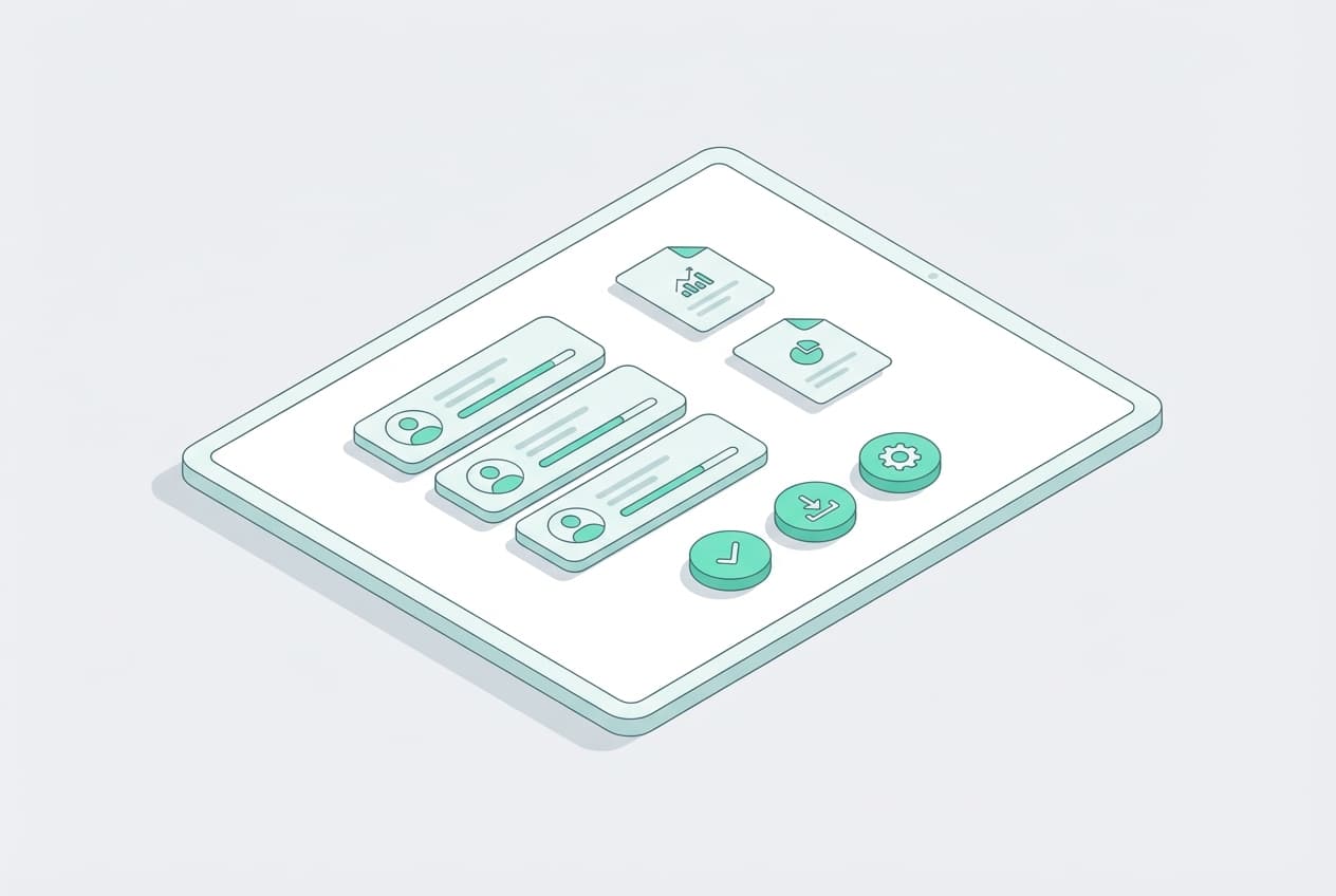 AI klantportaal op tablet met selfservice functies en teal actieknoppen - maatwerk klantportaal ontwikkeling voor bedrijven in Limburg